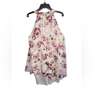 Wrapper Halter Pink and Cream Floral Dress 3X